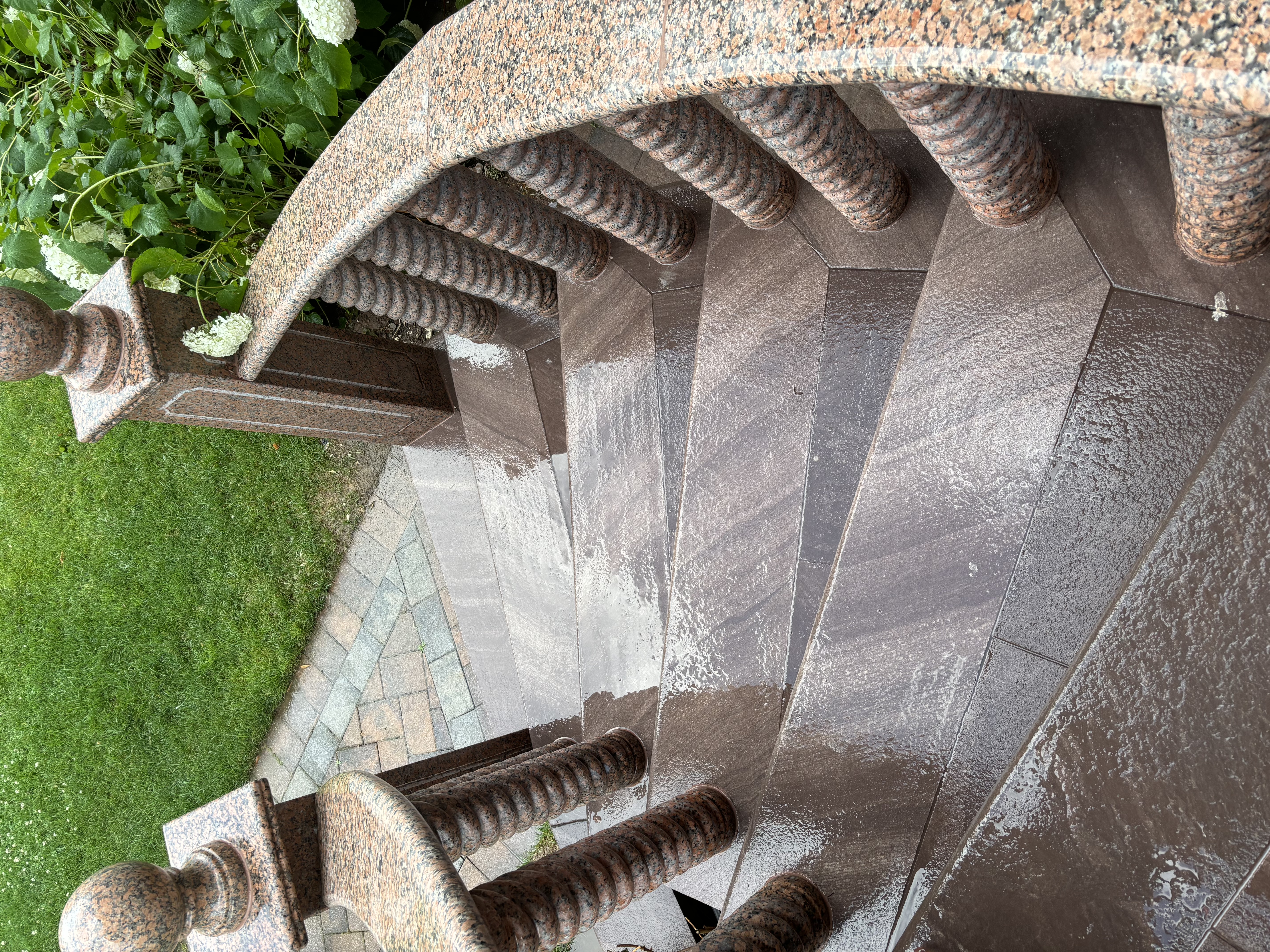 Close-up of ornate granite steps